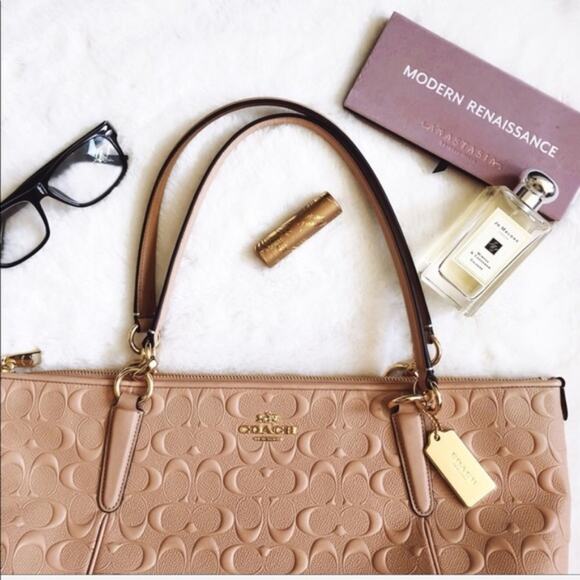 Coach Nude Pink Signature Embossed Leather Tote - Picture 8 of 8